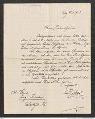 Nachlass Franz Steindachner, Brief von R. Storch an Franz Steindachner (20.08.1910), Inv.Nr. 520.01, Seite 1